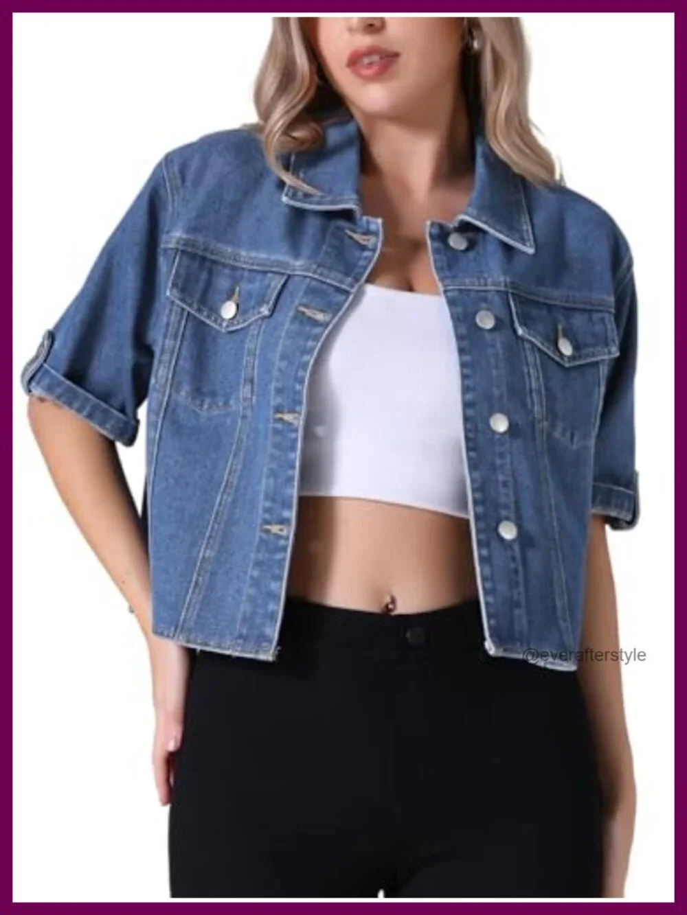 Women's Cropped Denim Jacket Short Sleeve Casual Lightweight